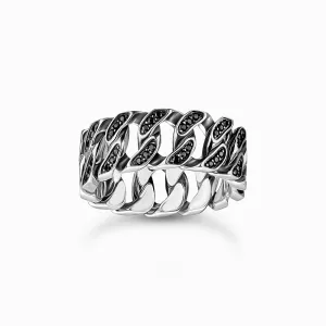 Sterling Silver Black Stones Chain Link Wide Ring TR2501-643-11 Thomas Sabo Rings