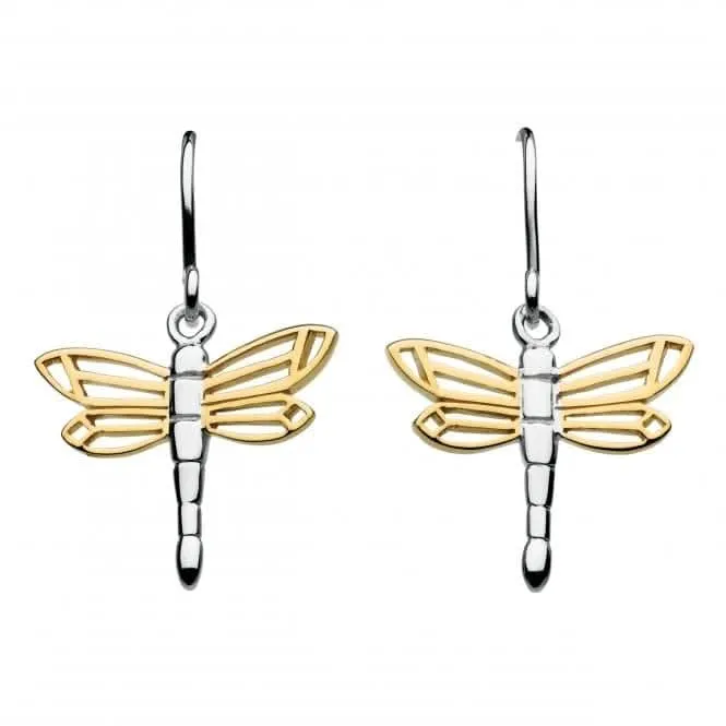 Sterling Silver Dragonfly Gold Plate Drop Earrings 6492GD Dew Jewellery