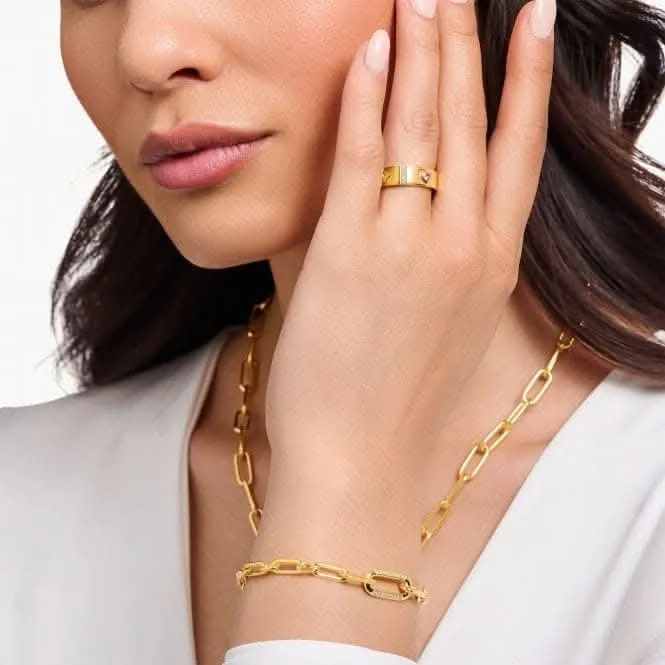 Sterling Silver Gold Plated Cosmic Motifs With Stones Ring TR2439-995-7 Thomas Sabo Rings