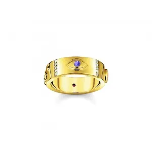 Sterling Silver Gold Plated Cosmic Motifs With Stones Ring TR2439-995-7 Thomas Sabo Rings