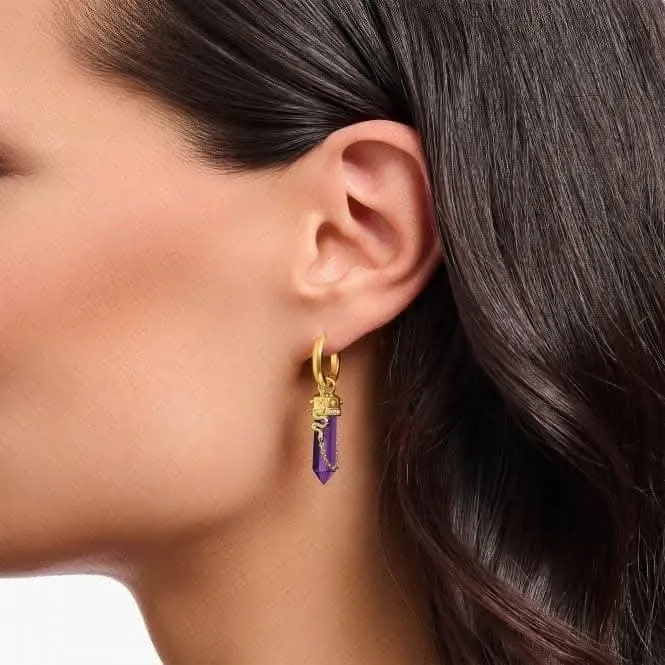 Sterling Silver Gold Plated Imitation Amethyst Chain Hoop Earrings CR722-414-13 Thomas Sabo Earrings