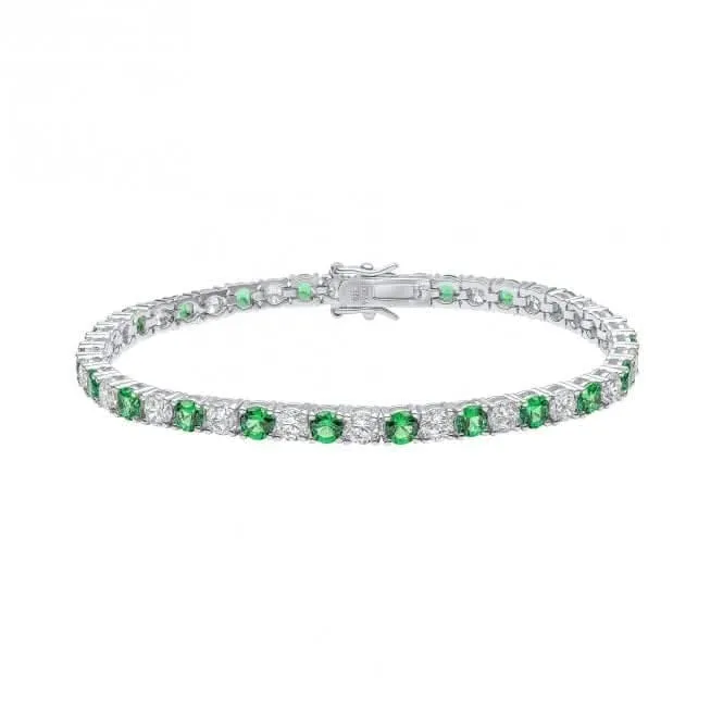 Sterling Silver Green and Clear Cubic Zirconia Bracelet B5473 Diamonfire Jewellery