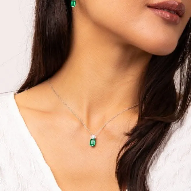 Sterling Silver Green and Clear Cubic Zirconia Pendant P5397 Diamonfire Jewellery