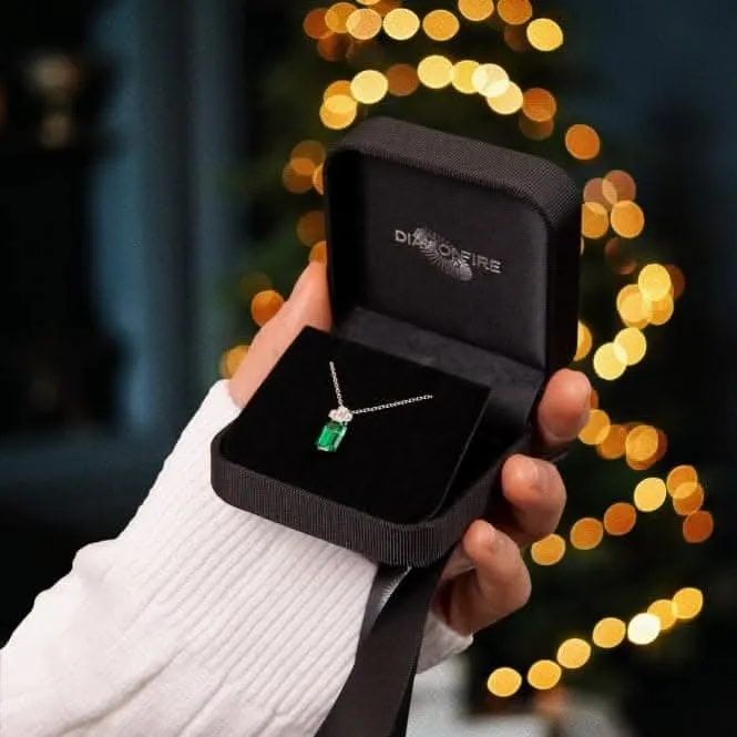 Sterling Silver Green and Clear Cubic Zirconia Pendant P5397 Diamonfire Jewellery