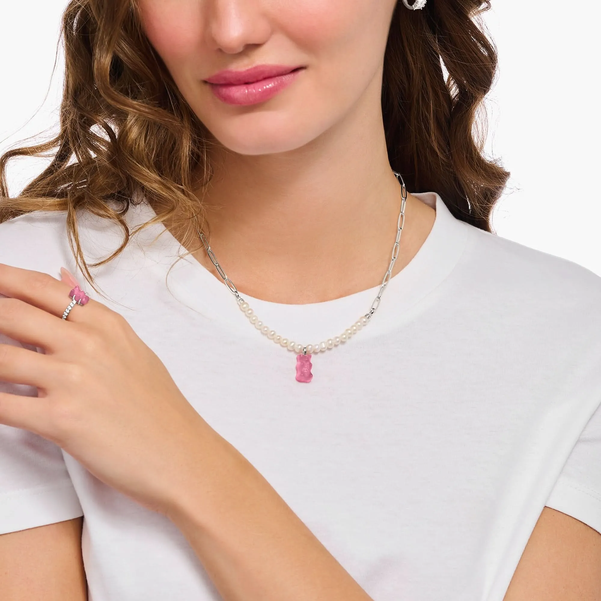 Sterling Silver HARIBO Freshwater Pearl Pink Goldbears Necklace KE2207-082-9 Thomas Sabo Necklaces