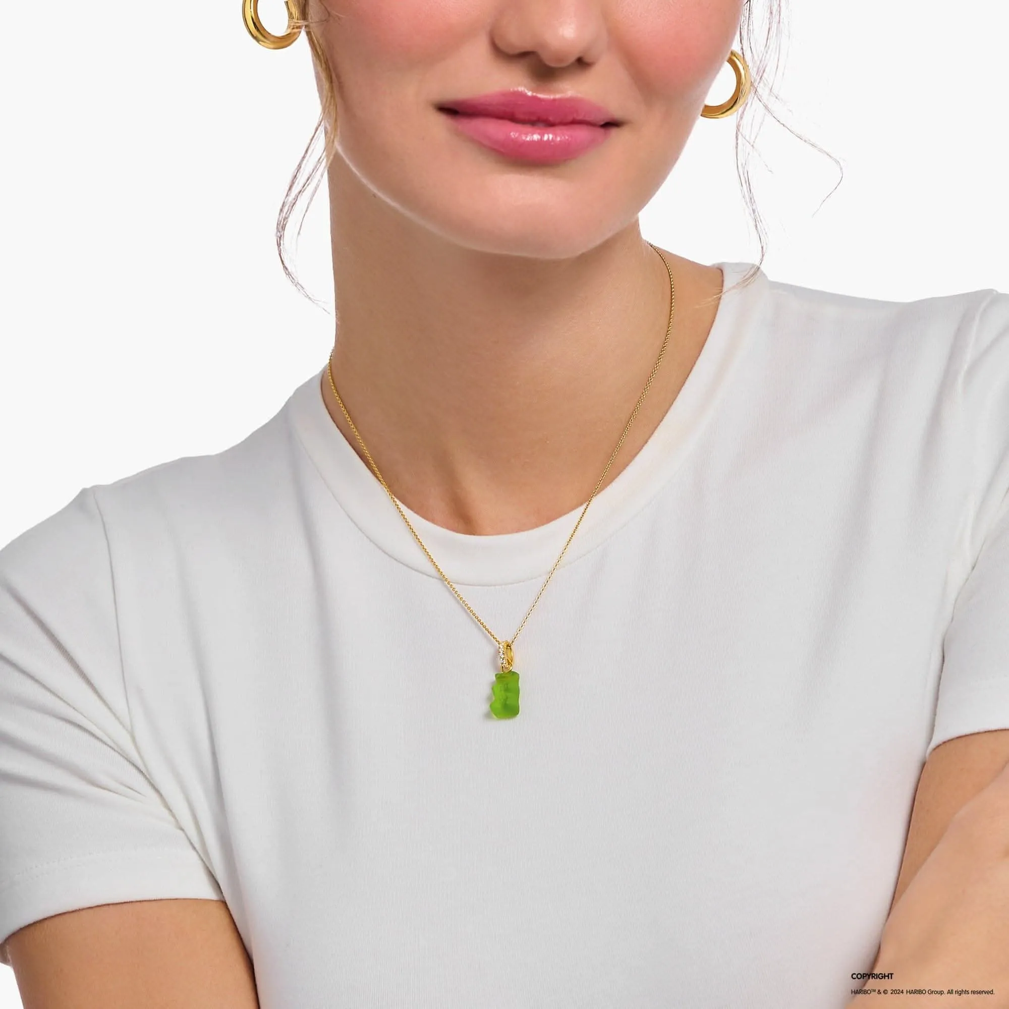 Sterling Silver HARIBO Gold Plated Zirconia Green Goldbears Necklace  KE2209-414-6-L45V Thomas Sabo Necklaces