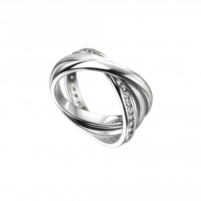 Sterling Silver Pave Satin Polished Russian Wedding Ring R3734C Beginnings Jewellery