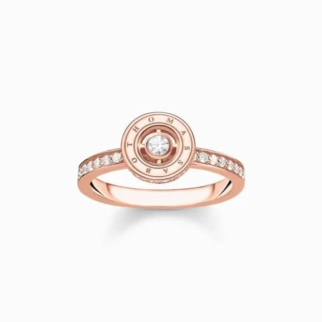 Sterling Silver Rose Gold Plated Circle With White Stones Ring TR2255-416-14 Thomas Sabo Rings