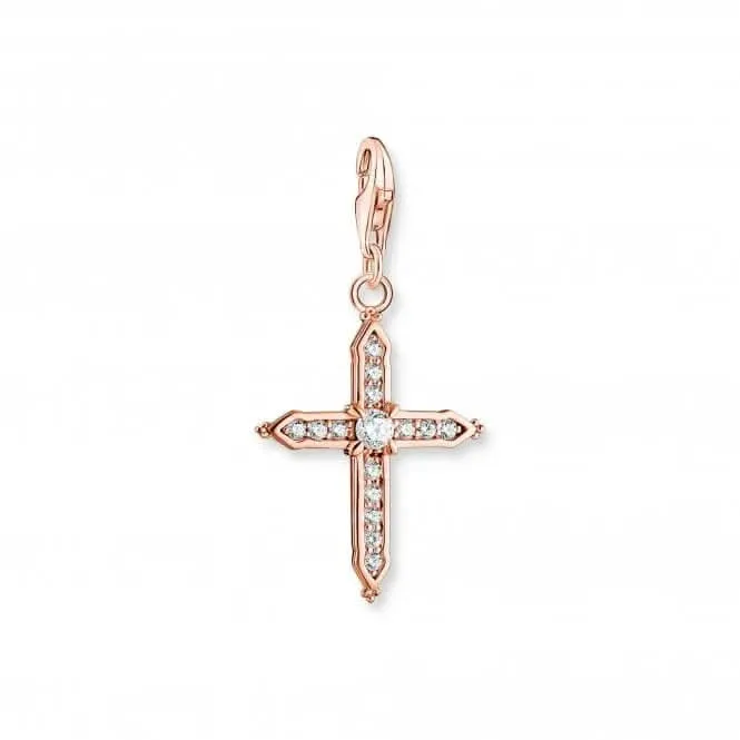 Sterling Silver Rose Gold Plated White Stones Cross Charm 1913-416-14 Thomas Sabo Collectable Charms