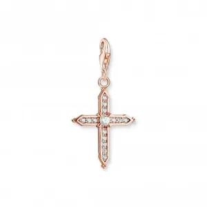 Sterling Silver Rose Gold Plated White Stones Cross Charm 1913-416-14 Thomas Sabo Collectable Charms