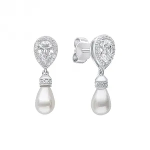 Sterling Silver White Shell Pearl and Clear Cubic Zirconia Earrings E6404 Diamonfire Jewellery