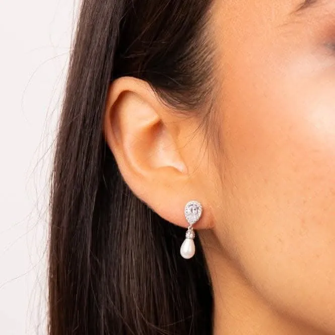 Sterling Silver White Shell Pearl and Clear Cubic Zirconia Earrings E6404 Diamonfire Jewellery