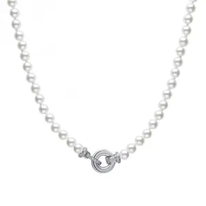 Sterling Silver White Shell Pearl and Clear Cubic Zirconia Necklace N4593 Diamonfire Jewellery