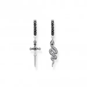 Sterling Silver Zirconia Blackened Snake & Sword Hoop Earrings CR713-643-11 Thomas Sabo Earrings