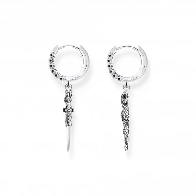 Sterling Silver Zirconia Blackened Snake & Sword Hoop Earrings CR713-643-11 Thomas Sabo Earrings