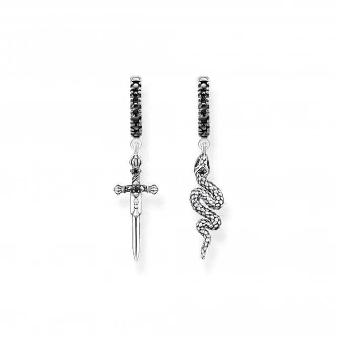 Sterling Silver Zirconia Blackened Snake & Sword Hoop Earrings CR713-643-11 Thomas Sabo Earrings
