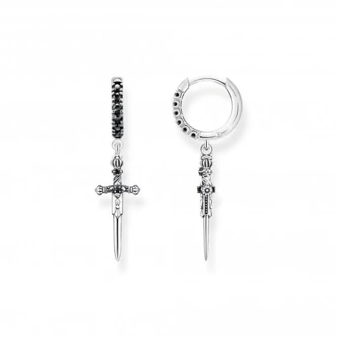 Sterling Silver Zirconia Blackened Snake & Sword Hoop Earrings CR713-643-11 Thomas Sabo Earrings