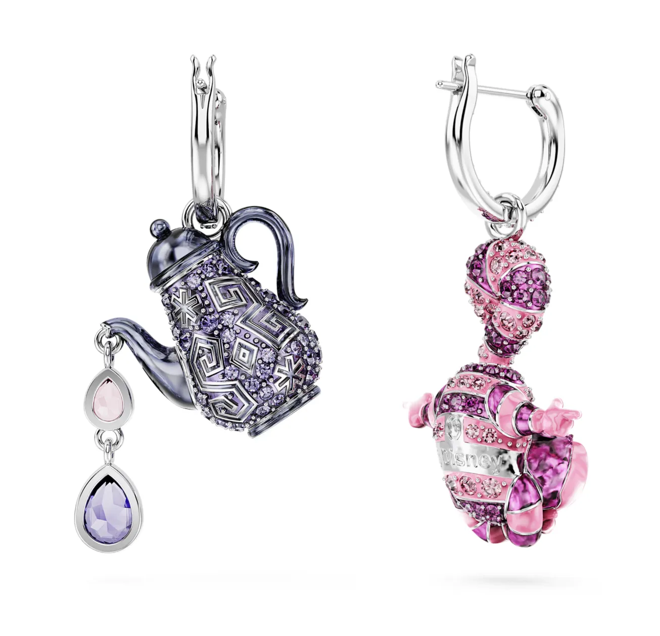 Swarovski Jewellery Alice in Wonderland Asymmetrical Design Cat and teapot Multicoloured Drop Earrings