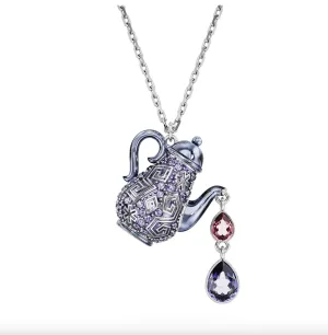 Swarovski Jewellery Alice in Wonderland pendant Teapot, Purple, Rhodium plated