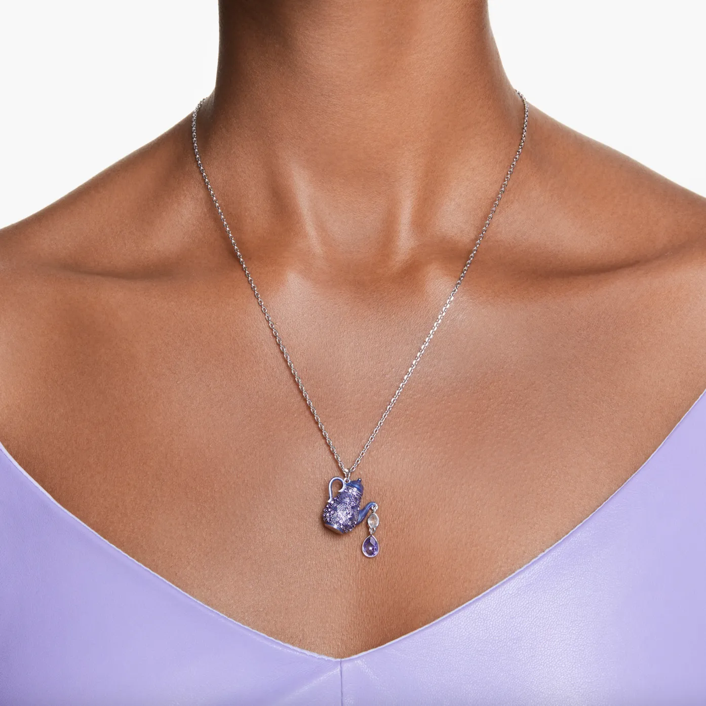 Swarovski Jewellery Alice in Wonderland pendant Teapot, Purple, Rhodium plated