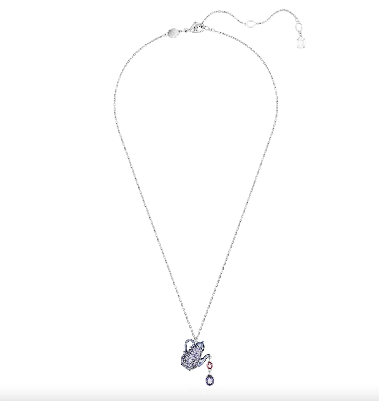 Swarovski Jewellery Alice in Wonderland pendant Teapot, Purple, Rhodium plated