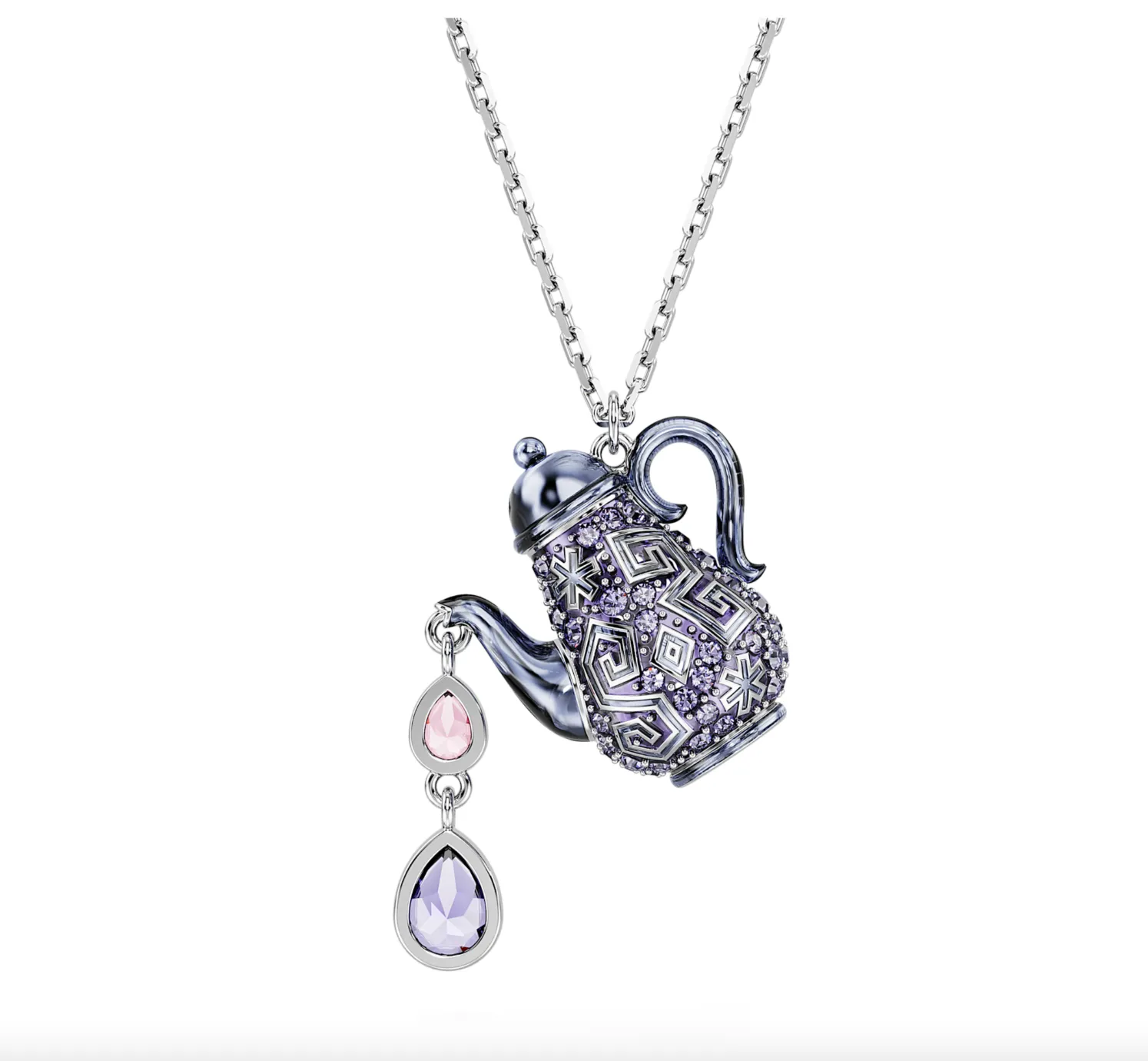 Swarovski Jewellery Alice in Wonderland pendant Teapot, Purple, Rhodium plated