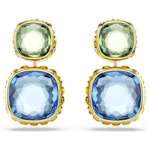 Swarovski Jewellery Chroma Multicoloured Cushion Cut Gold Drop Earrings