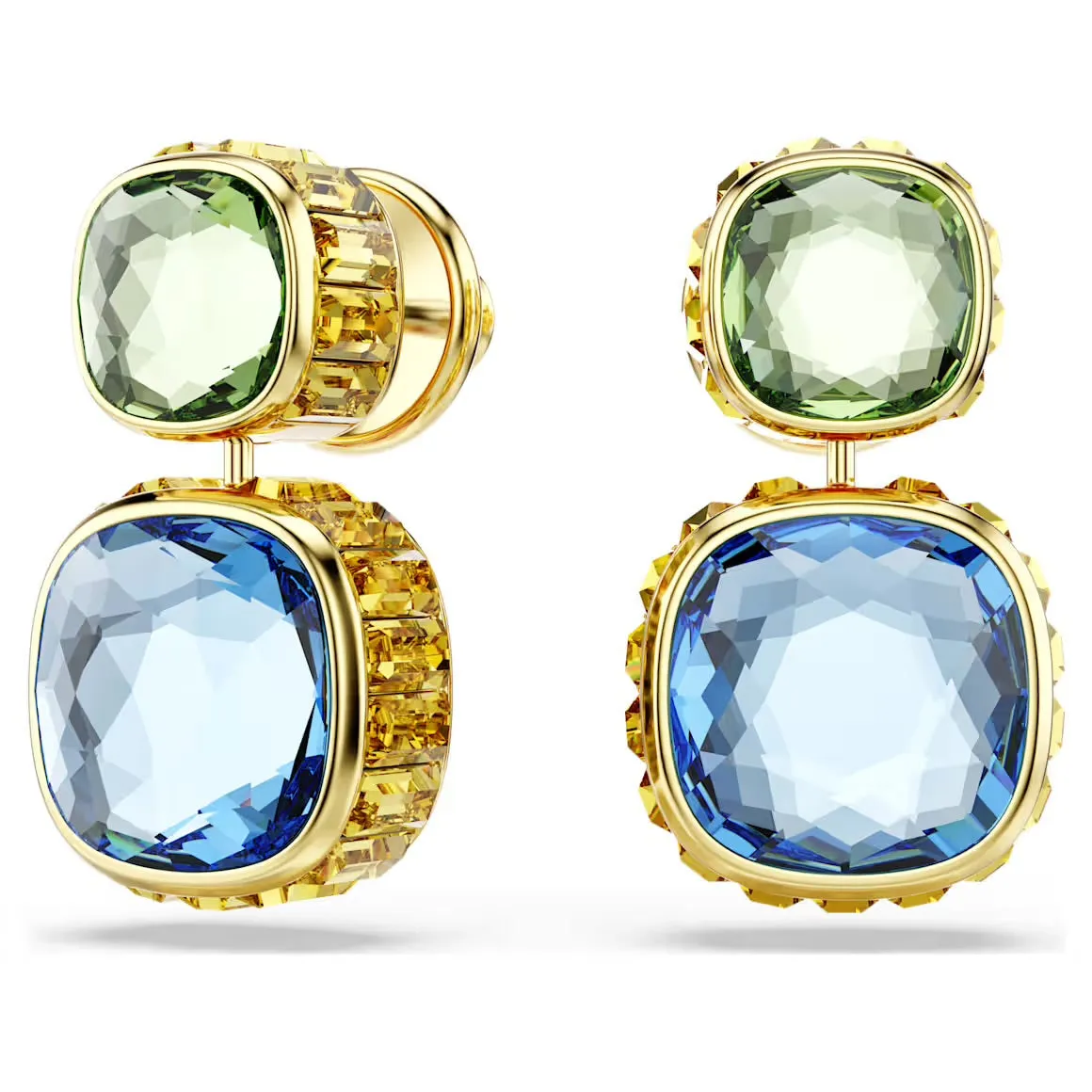 Swarovski Jewellery Chroma Multicoloured Cushion Cut Gold Drop Earrings