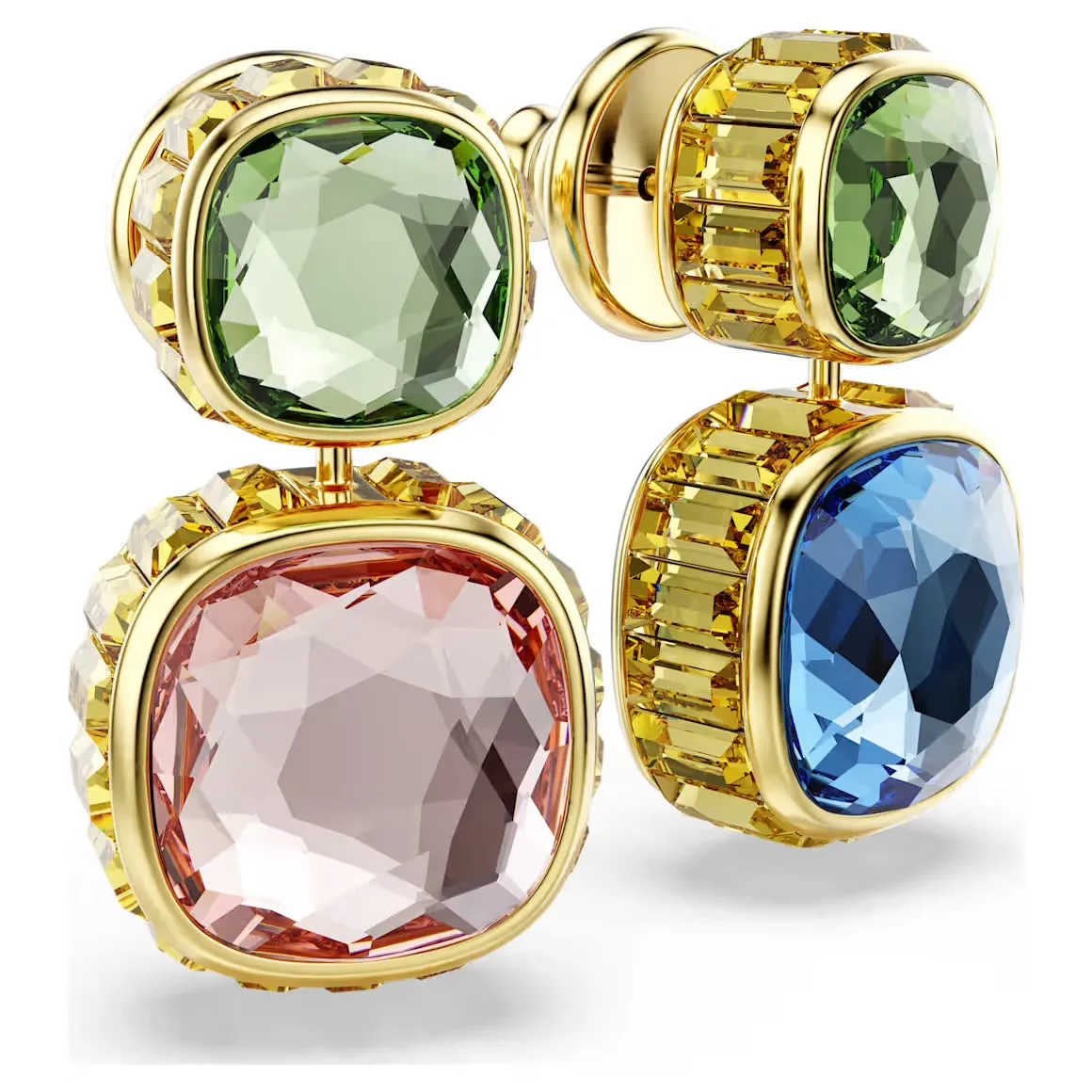 Swarovski Jewellery Chroma Multicoloured Cushion Cut Gold Drop Earrings