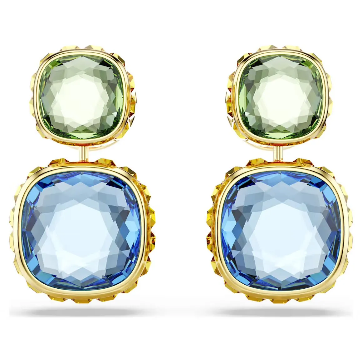 Swarovski Jewellery Chroma Multicoloured Cushion Cut Gold Drop Earrings