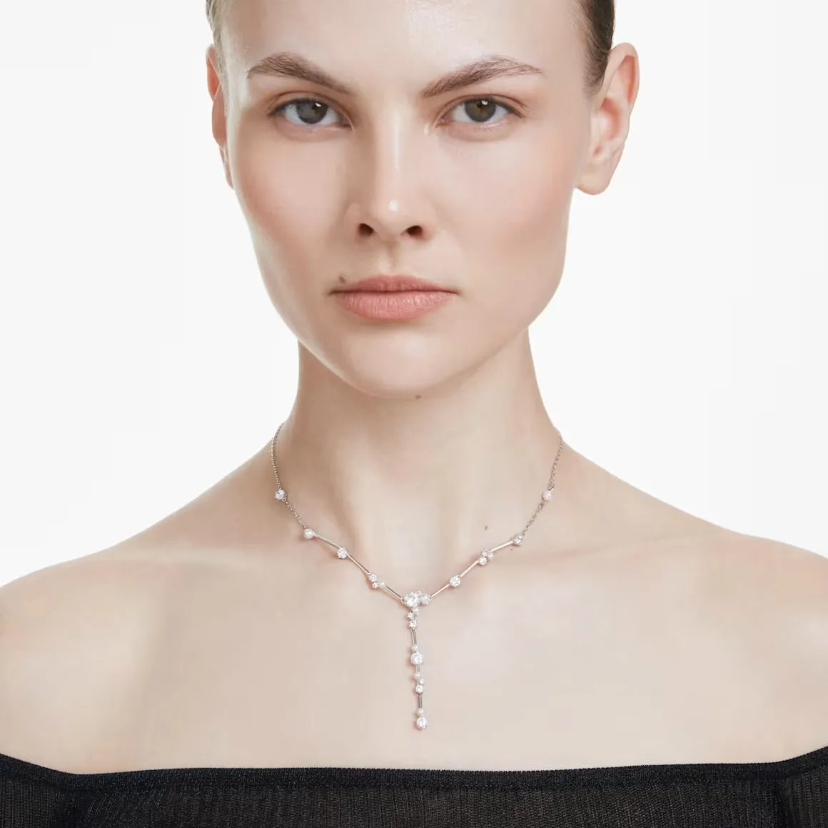 Swarovski Jewellery Constella Pearl & Round Cuts Silver Y Necklace