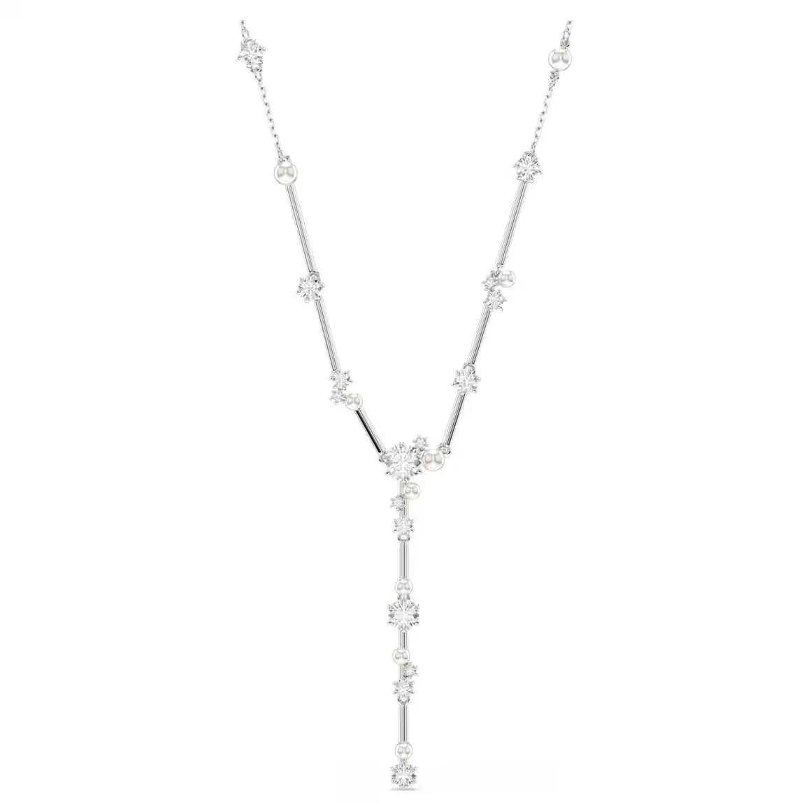 Swarovski Jewellery Constella Pearl & Round Cuts Silver Y Necklace
