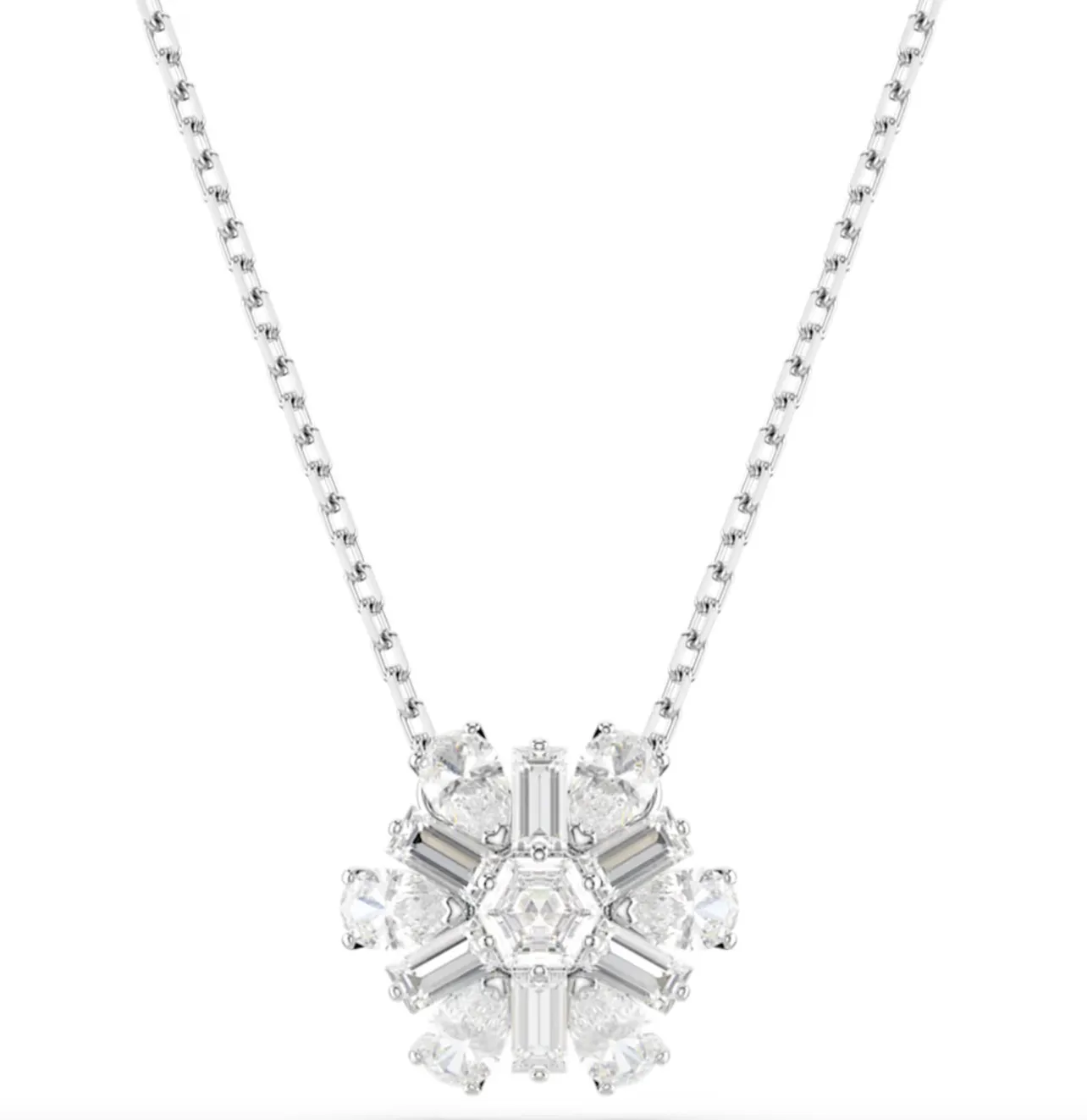 Swarovski Jewellery Idyllia Mixed Cuts Snowflake, White, Rhodium Plated Necklace