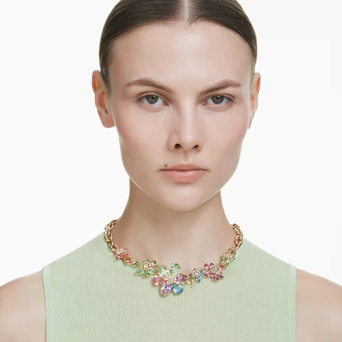 Swarovski Jewellery Idyllia Multicoloured Flower Mixed Cuts Gold Necklace