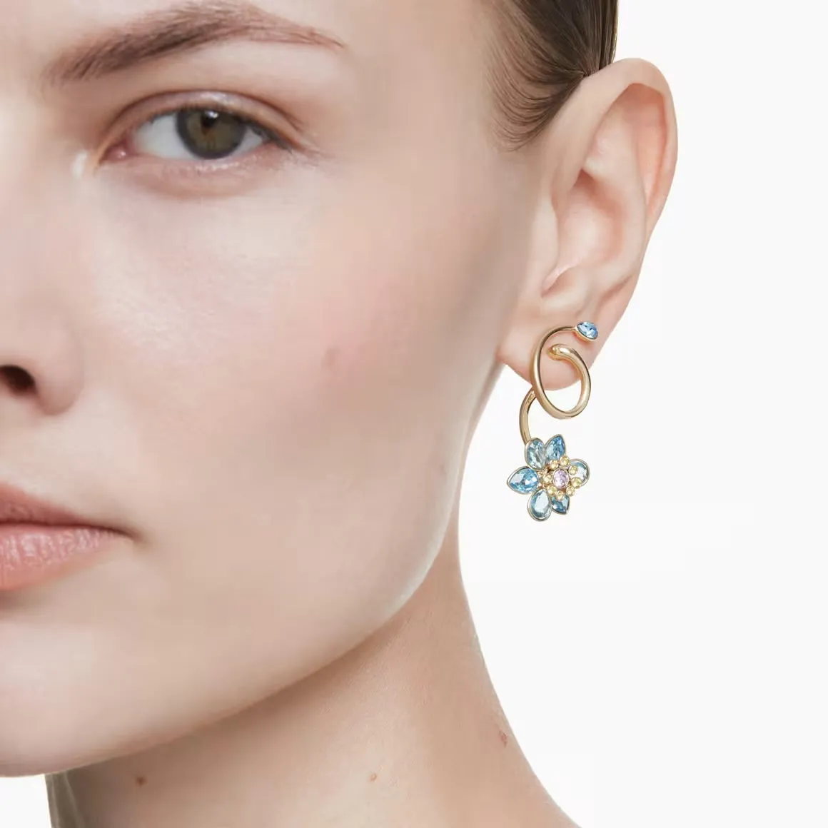 Swarovski Jewellery Idyllic Asymmterical Multicoloured Flower Mixed Cuts Gold Drop Earrngs