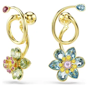 Swarovski Jewellery Idyllic Asymmterical Multicoloured Flower Mixed Cuts Gold Drop Earrngs