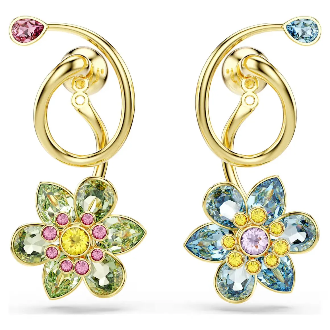 Swarovski Jewellery Idyllic Asymmterical Multicoloured Flower Mixed Cuts Gold Drop Earrngs