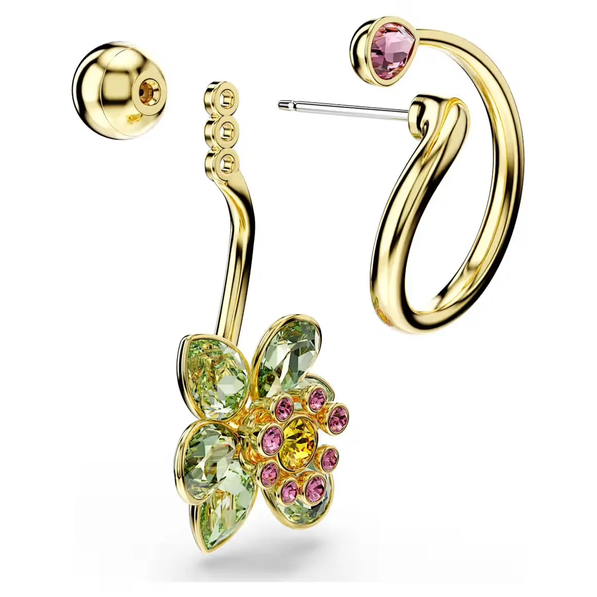Swarovski Jewellery Idyllic Asymmterical Multicoloured Flower Mixed Cuts Gold Drop Earrngs