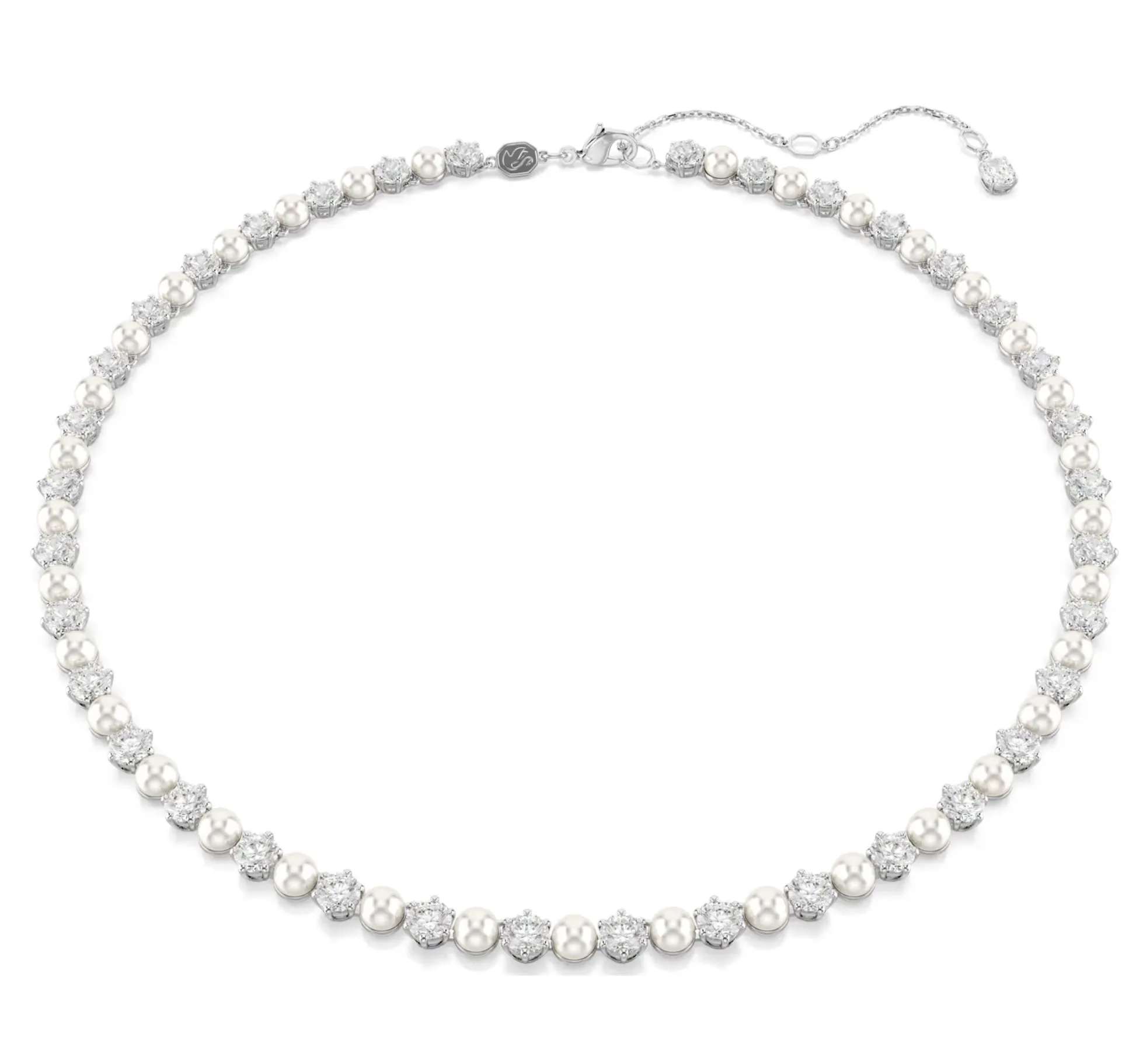 Swarovski Jewellery Matrix Crystal Pearl & Round Cut Silver Tennis Necklace