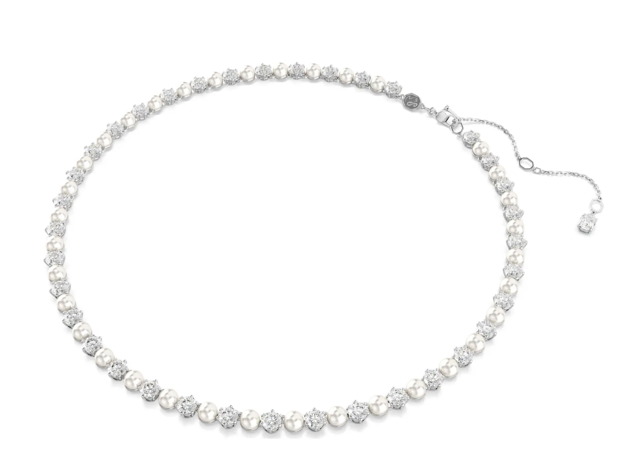 Swarovski Jewellery Matrix Crystal Pearl & Round Cut Silver Tennis Necklace