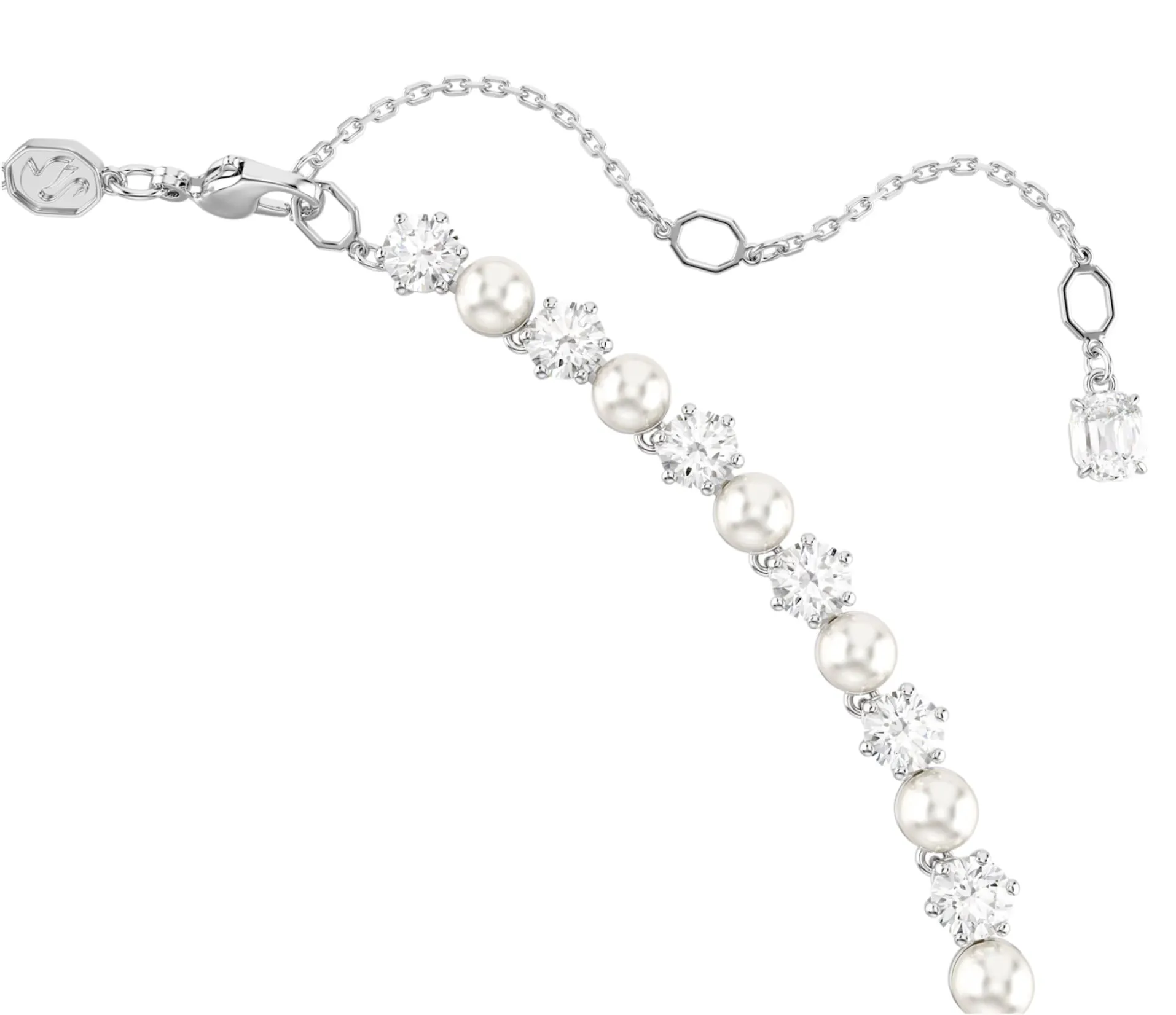 Swarovski Jewellery Matrix Crystal Pearl & Round Cut Silver Tennis Necklace