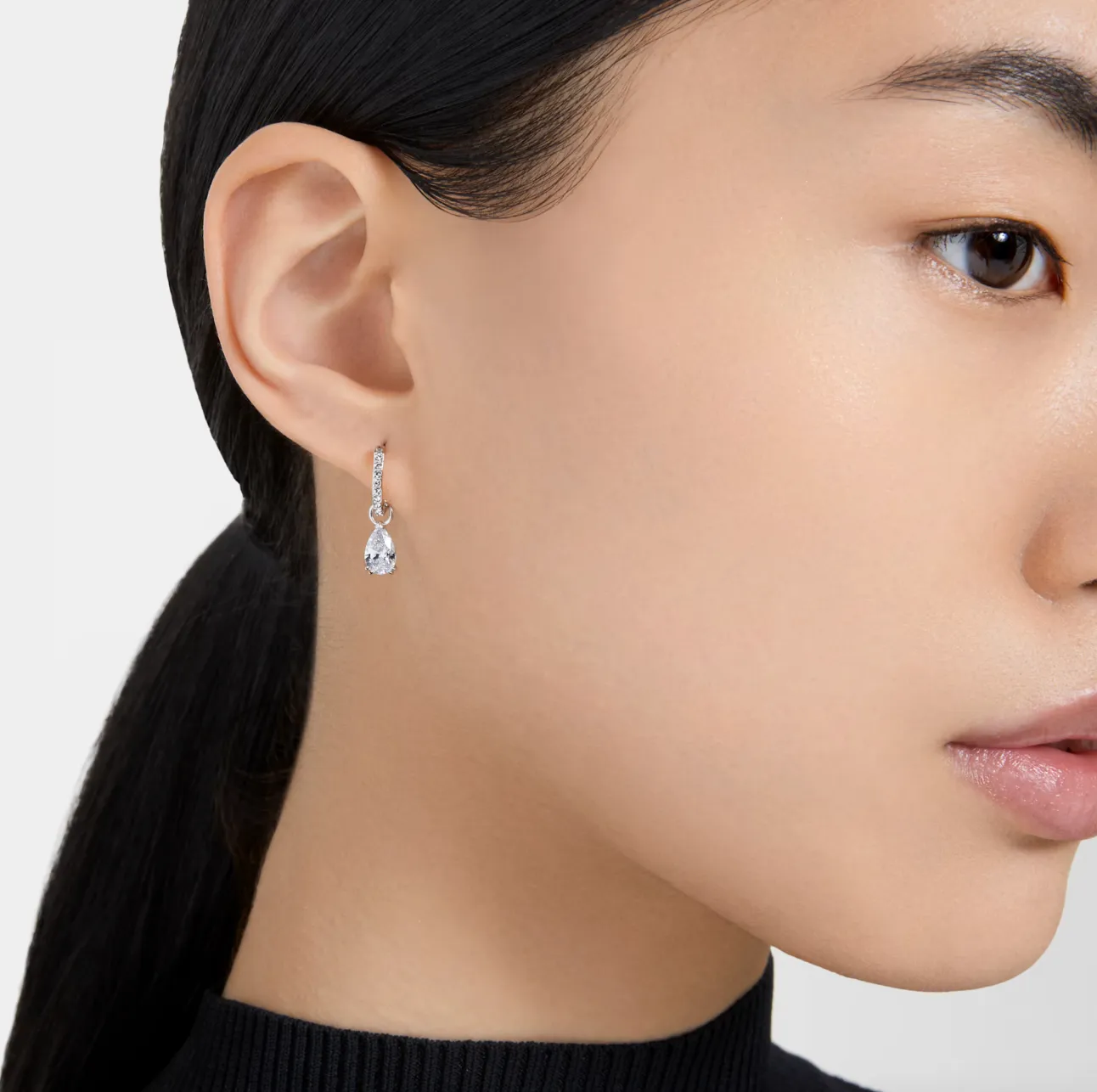 Swarovski Jewellery Millenia Pear Cut Silver Hoop Earrings