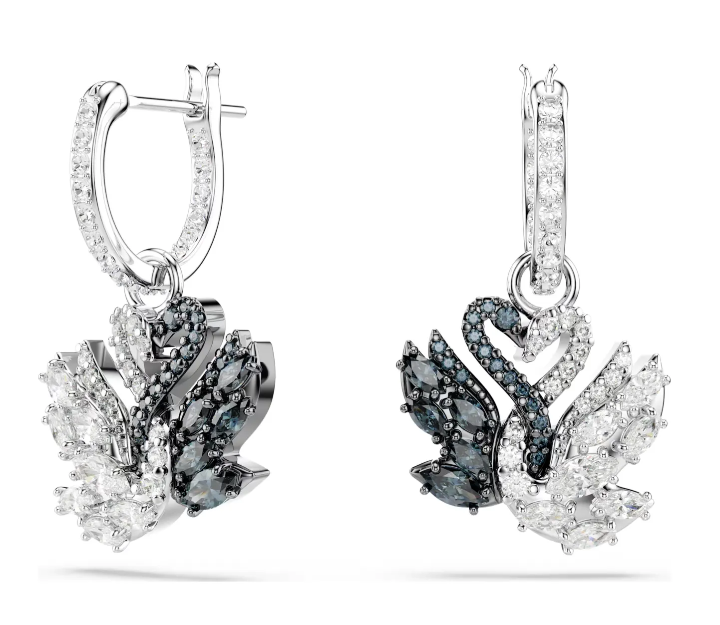 Swarovski Jewellery Swan Pearl, Swan, Black Silver Drop Earrings