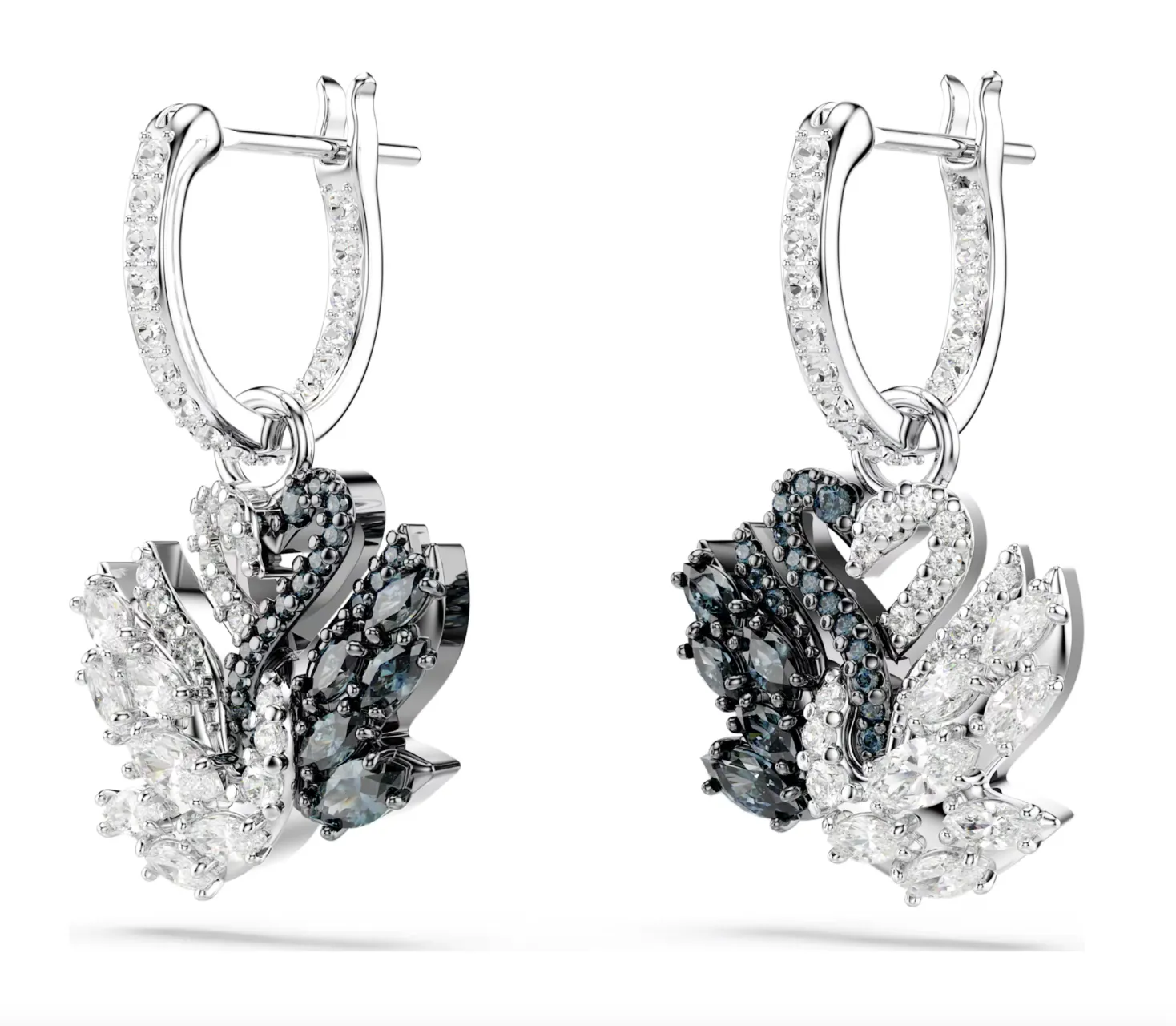 Swarovski Jewellery Swan Pearl, Swan, Black Silver Drop Earrings