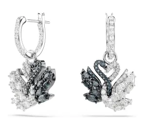 Swarovski Jewellery Swan Pearl, Swan, Black Silver Drop Earrings