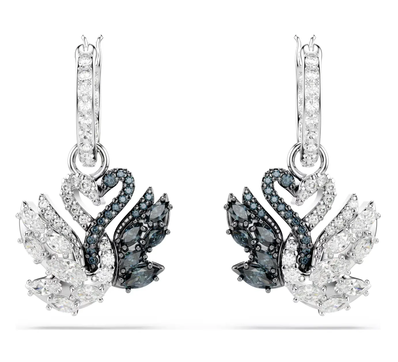Swarovski Jewellery Swan Pearl, Swan, Black Silver Drop Earrings
