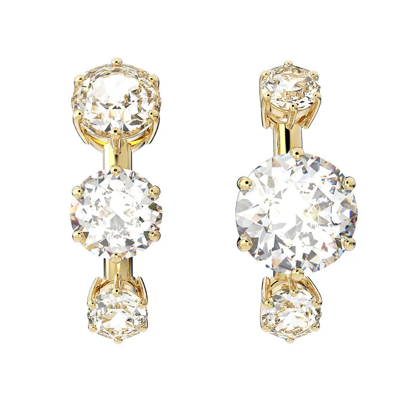 Swarovski Jewellery Swarovski Constella Yellow Gold Tone Plated White Crystal Round Cut Ear Cuff Earrings