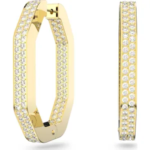 Swarovski Jewellery Swarovski Dextera Gold Tone Plated White Crystal Large Octagon Hoop Earrings