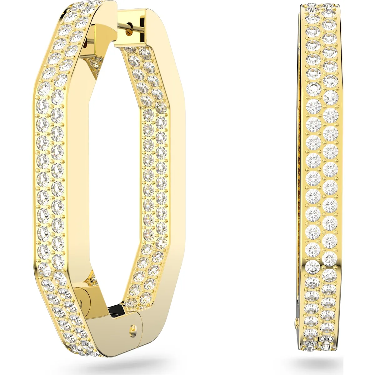 Swarovski Jewellery Swarovski Dextera Gold Tone Plated White Crystal Large Octagon Hoop Earrings
