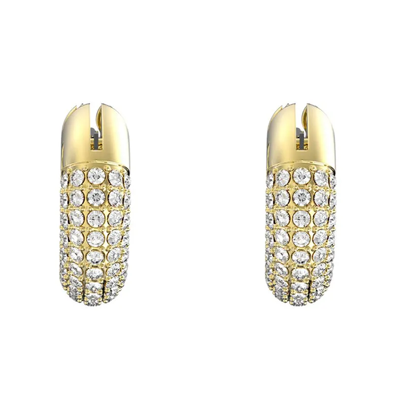 Swarovski Jewellery Swarovski Dextera Gold Tone Plated White Crystal Pave Hoop Earrings